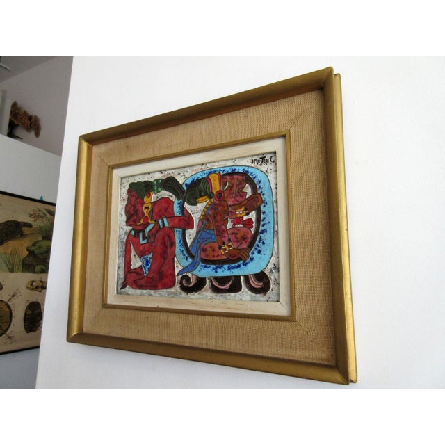 Mid-Century Modern Signed Aztec Style Enamel by Mexican Artist, Jose Mestrel For Sale - Image 3 of 7