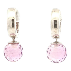 Late 20th Century Pair of 14k White Gold Amethyst Briolette Huggie Drop Earrings