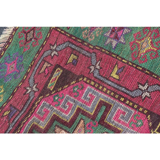 Vintage Caucasian Kazak Rug With Triple Medallions in Pink and Green 3'10 X 7'0 For Sale - Image 12 of 12