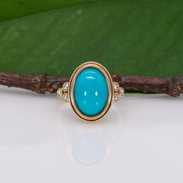 Sierra | 4.54ct Turquoise Ring With Earth-Mined Diamond Accents in Solid 14k, Size 6.75 For Sale In Columbus - Image 6 of 10