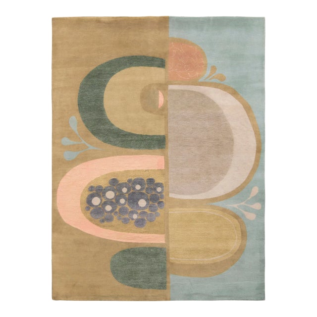 Rug & Kilim’s Mid-Century Modern Style Rug in Green and Blue, 10x14 For Sale