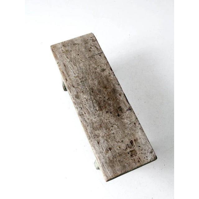 Wood Antique Primitive Wooden Footstool For Sale - Image 7 of 10