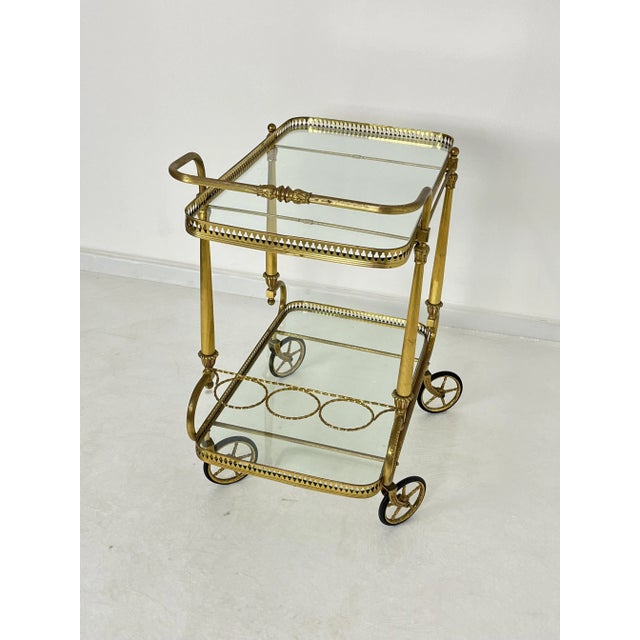 Gold Italian Brass Bar Trolley with Glass Tops, 1950s For Sale - Image 8 of 12
