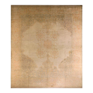 1890s Ivory Medallion Decorative Antique Turkish Oushak Rug 15'6" X 18' Handknotted Wool Carpet