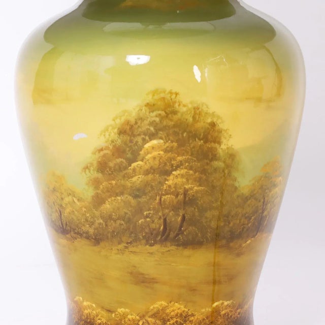 Pair of Antique Late 19th Century English Reverse Painted Table Lamps For Sale - Image 4 of 6