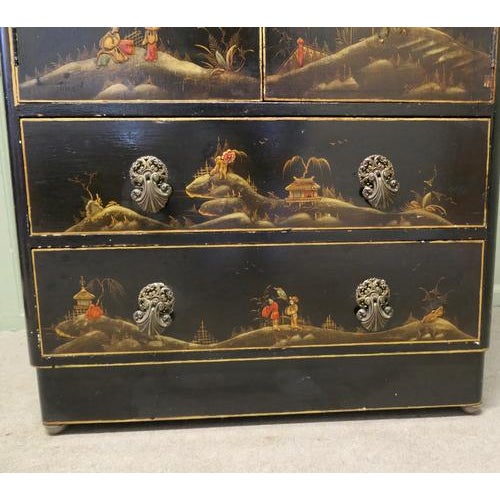 Black 20th Century Black Chinoiserie Lacquer Cupboard, 1910 For Sale - Image 8 of 9
