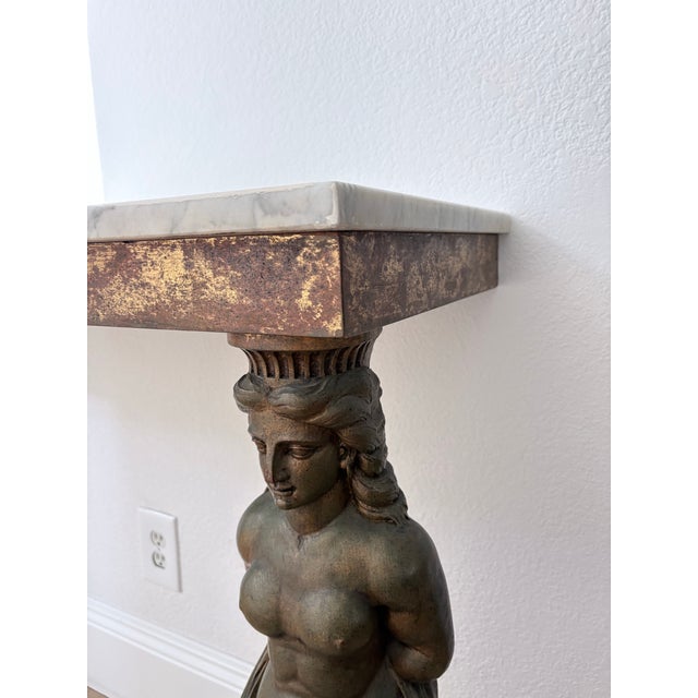 Vintage Double Caryatid Marble Console Table 73” – Classical Figural For Sale - Image 4 of 11