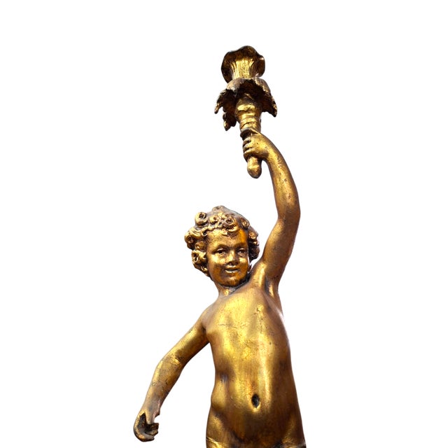 1950s Unknown, Gold Leaf Candlestick Angels, 1950s, Epoxy Resin, Set of 2 For Sale - Image 5 of 7