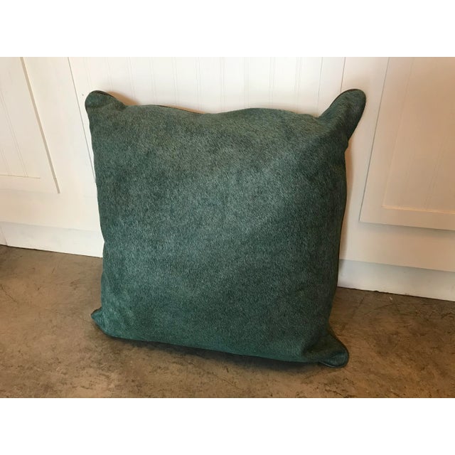 Animal Skin Custom Green Cow Hide Pillow With Leather Piping For Sale - Image 7 of 7