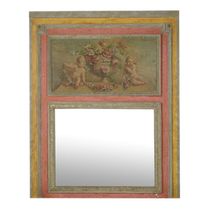 Antique Italian Trumeau Mirror W Putti Oil Painting