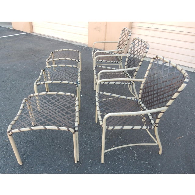 Mid-Century Modern Brown Jordan Tamiami Aluminum & Vinyl Strap Patio Chairs & Ottomans For Sale - Image 3 of 7