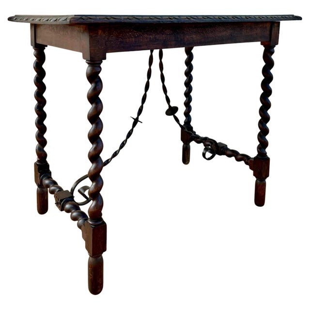 19th Century Spanish Side Table with Cared Turned Legs and Iron Stretcher, 1850 For Sale - Image 10 of 18