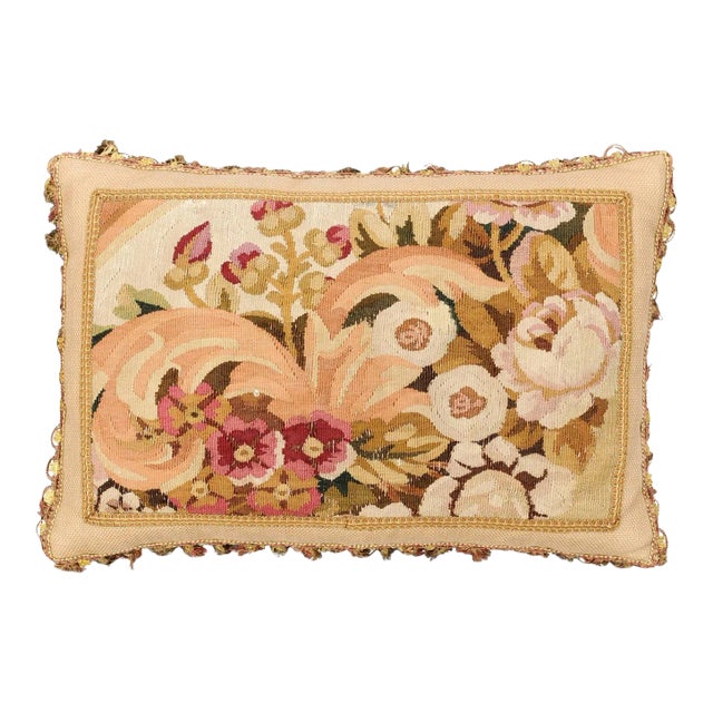 Pillow Made from a 19th Century French Tapestry with Floral Décor and Tassels For Sale