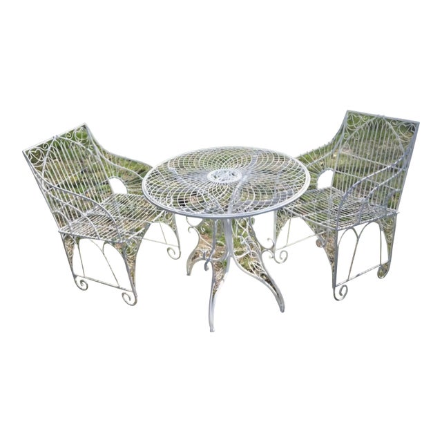 Vintage Wrought Iron Outdoor Patio Set Salterini Style Available now and ready to ship Beautiful Victorian Style Chairs...