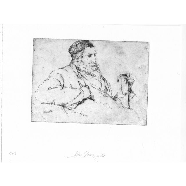 William Meyerowitz (1893-1981) etching on paper of a Rabbi with a cane. Printed by Allen Sloane (1902-1999). Signed by...