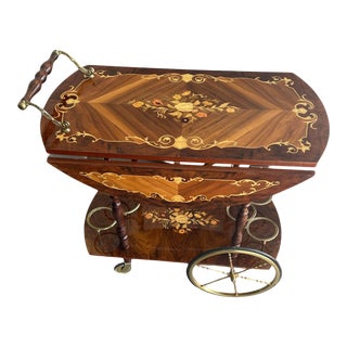 1960s Sorrento Inlaid Wood Bar Cart For Sale