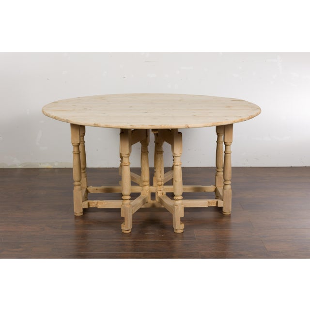 English Pine 19th Century Drop Leaf Table with Oval Top and Carved Apron For Sale - Image 10 of 12