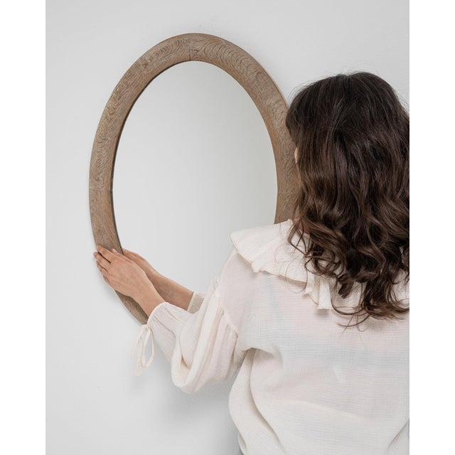 Antique White 1900-1909 France Weathered Whitewash Cerused Oval Wall Mirror For Sale - Image 8 of 8