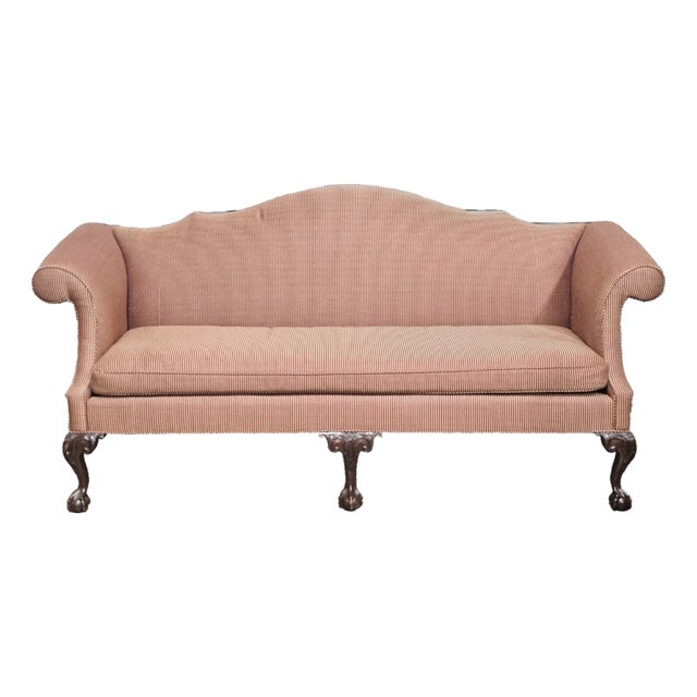 Late 20th Century Kittinger Mahogany Williamsburg Style Chippendale Style Sofa Claw and Ball Feet For Sale