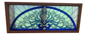 1970s Custom Stained Glass and Oak Window