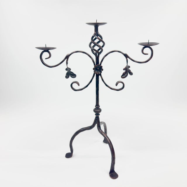 Hand Forged Iron Candelabra 23.5″ (60cm) Antique Copper Finish Extra Wide & Grand Statement Centerpiece For Sale - Image 6 of 7