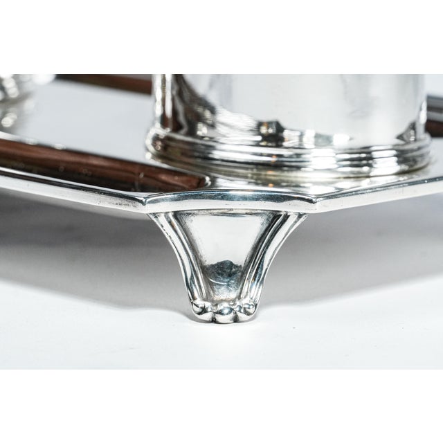 Exceptional Solid Sterling Silver Antique English Desk Double Inkwell Stand Inkstand For Sale In New York - Image 6 of 18
