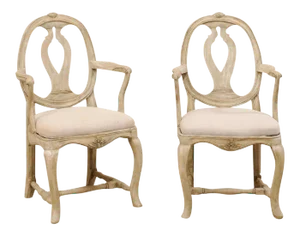Early 19th Century Swedish Gustavian "Svenska Modellen" Wood Armchairs - a Pair