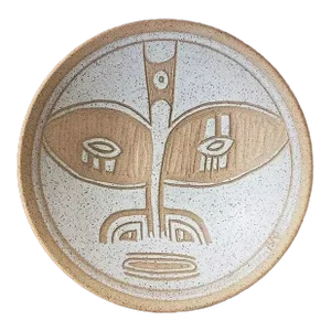 Vintage Clay Bowl With African Mask Motif Signed by Casey Wilems
