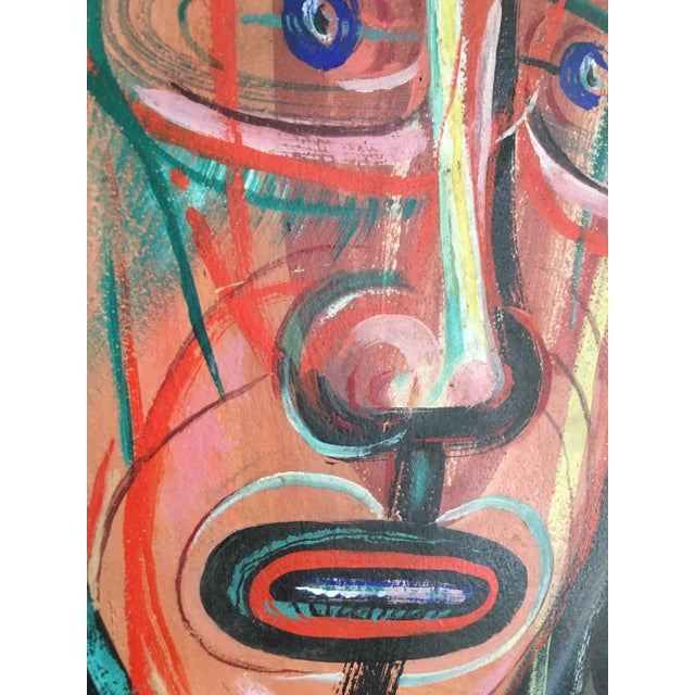 Paint Vintage Mid-Century Abstract Expressionism Original "Face Gamble" Oil Painting For Sale - Image 7 of 8