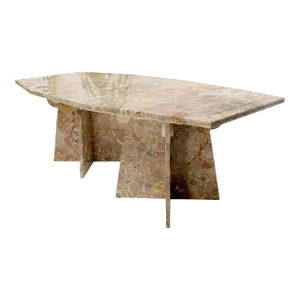 Large Marble Boat Shape Top Dining Conference Table on Cross Shape Bases