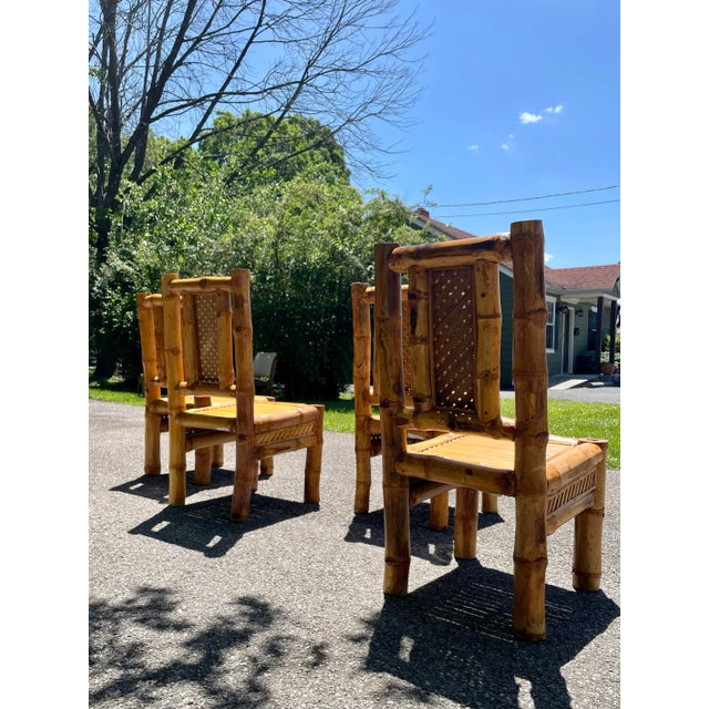 Tan 1970s Vintage Bamboo Rattan Dining Chairs - Set of 4 For Sale - Image 8 of 13