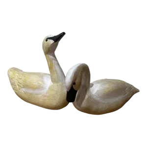 Vintage Primitive Folk Art Wood White Pair Hand-Carved Swan Decoy безSculptures