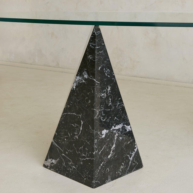 Late 20th Century Italian Nero Marquina Marble + Oval Glass Dining Table, 1970s For Sale - Image 5 of 9