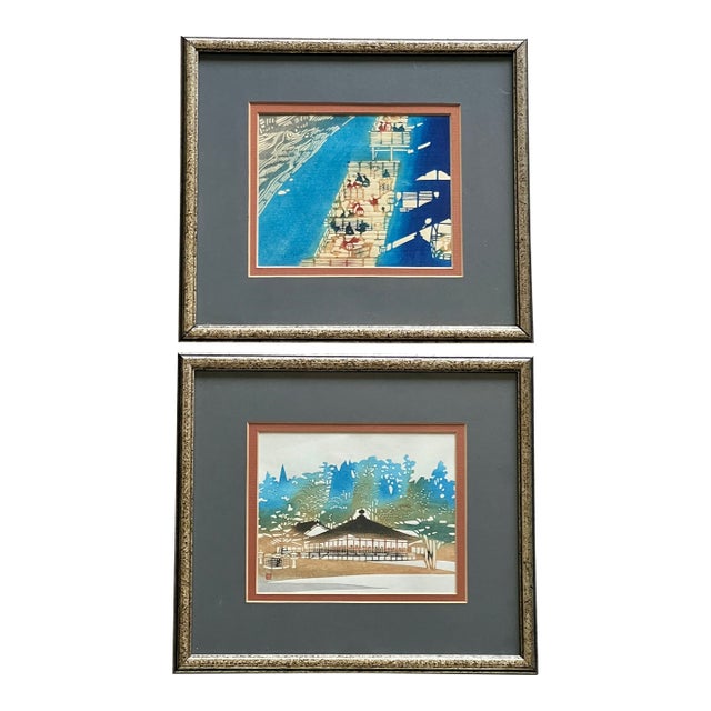 Pair of Vintage Japanese Woodblock Prints, Nenjiro Inagaki (1902-1963) For Sale