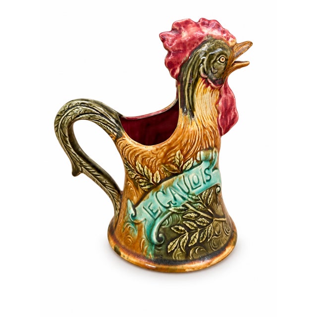 Ceramic Le Gaulois Rooster Barbotine Pitcher from Onnaing, 1960s For Sale - Image 7 of 7