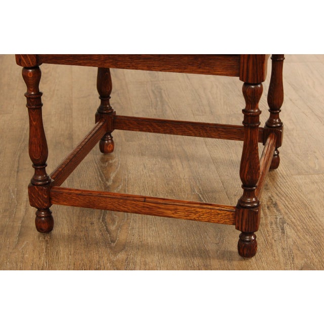 William & Mary Style Oak Square Top Taboret Side Table For Sale In Philadelphia - Image 6 of 12