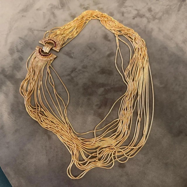 2010s High Quality Costume Jewelry Gilt Metal Italian Multi-Strand Necklace For Sale - Image 15 of 17