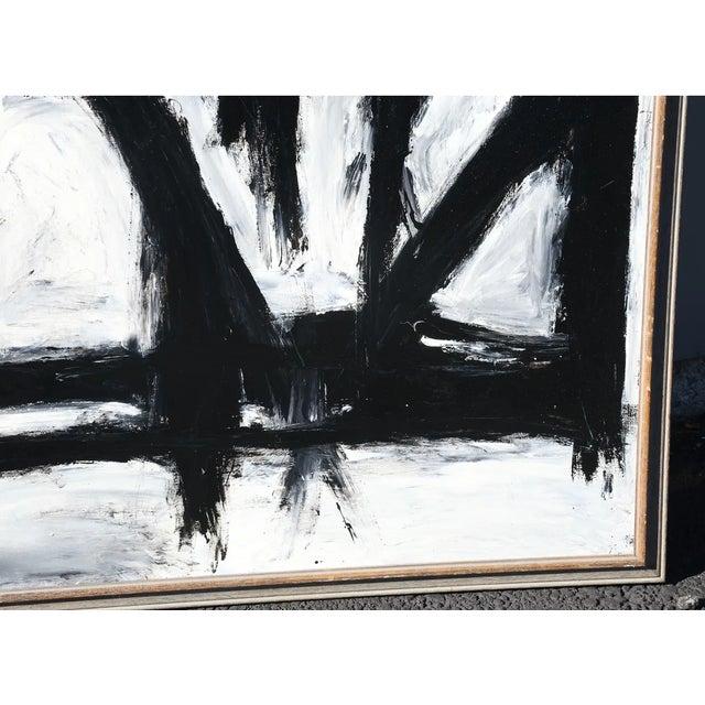 Mid-Century Modern Vintage Midcentury Modern Monochromatic Abstract Geometric Painting, Framed, Manner of Franz Kline For Sale - Image 3 of 6