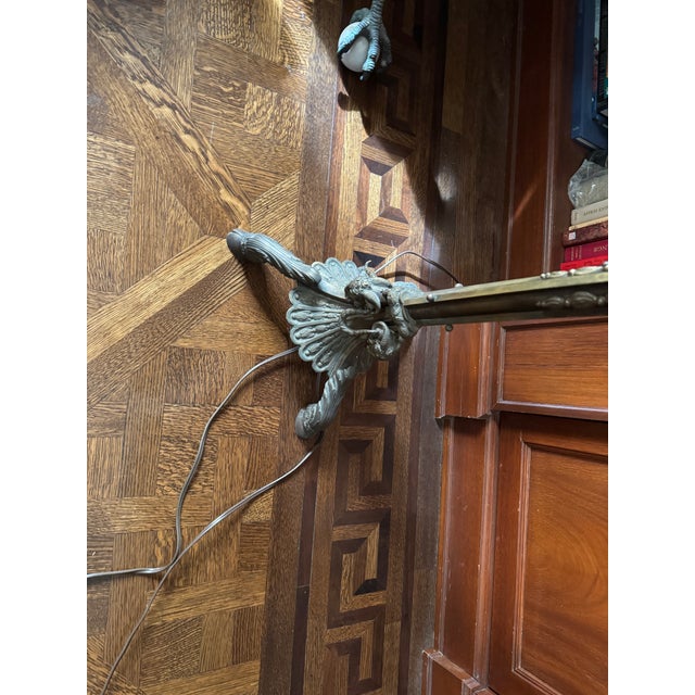 Antique Parisian Bronze Floor Lamp With Figural Rams & Neoclassical Detailing, C. 1900 For Sale - Image 4 of 4