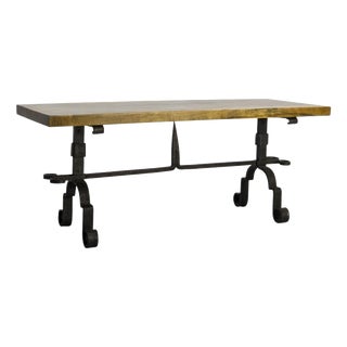 French Walnut Top and Wrought Iron Coffee Table, 1960 For Sale