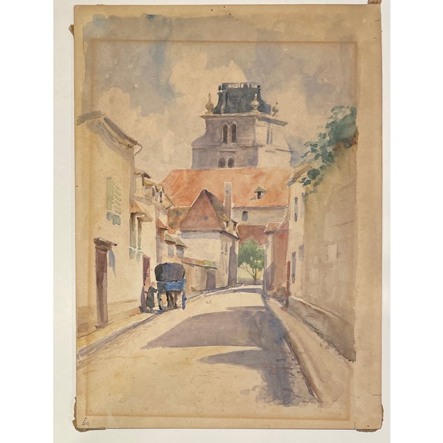 1910s French Street Scene Saint-Etienne Watercolor For Sale - Image 4 of 5