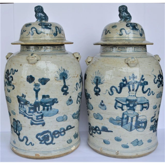 Contemporary Chinoiserie White & Blue Baluster Temple/Ginger Jars - a Pair For Sale In Houston - Image 6 of 6