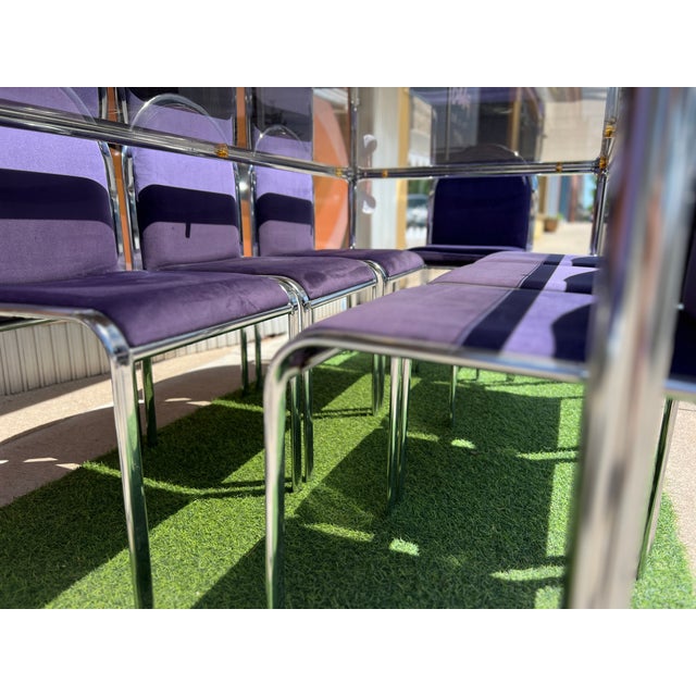 1970s Postmodern Italian Chrome & Glass Dining Table + 8 Chairs For Sale - Image 6 of 16