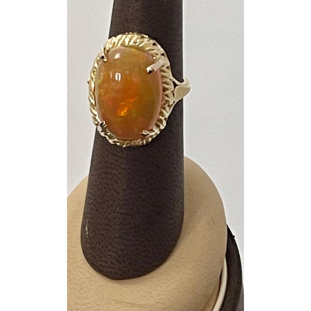 14 Carat Oval Shape Ethiopian Opal Cocktail Ring 14 Karat Yellow Gold Solid Ring For Sale - Image 12 of 18