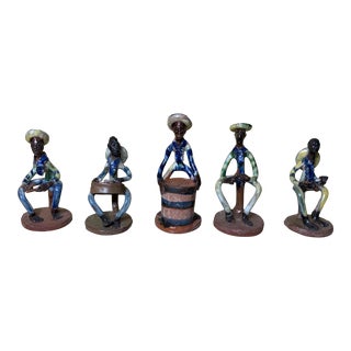 Late 20th Century Caribbean Musical Group Ceramic Figurines - Set of 5, Made in Antigua For Sale