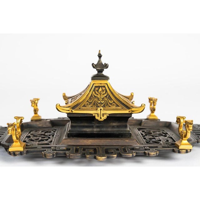 Napoleon III Patinated and Gilded Bronze Inkstand, 1800s For Sale - Image 5 of 9