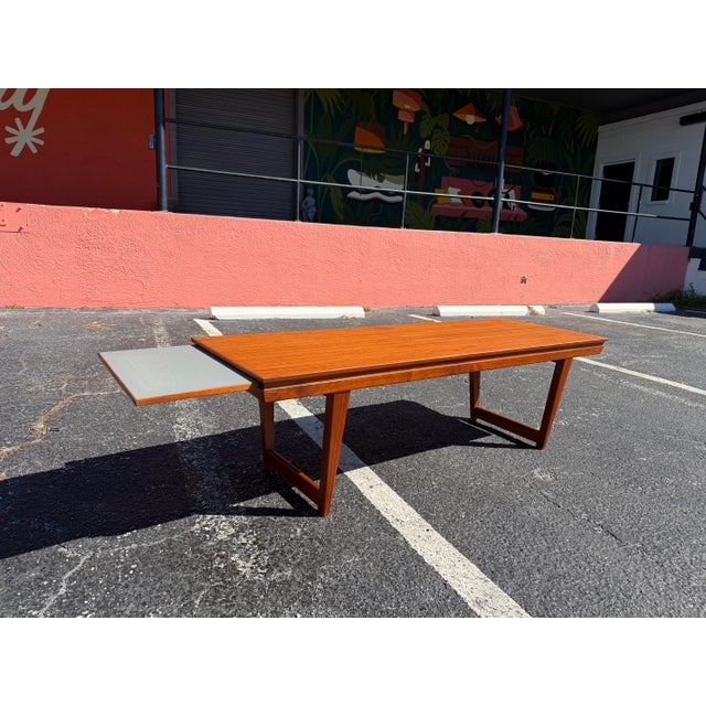 Mid-Century Modern Large Mid Century Modern Danish Teak Coffee Table Bench With Pull Out Tray For Sale - Image 3 of 12