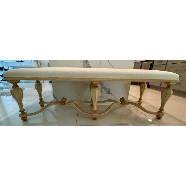 Traditional Vintage Ivory Bench For Sale - Image 3 of 6