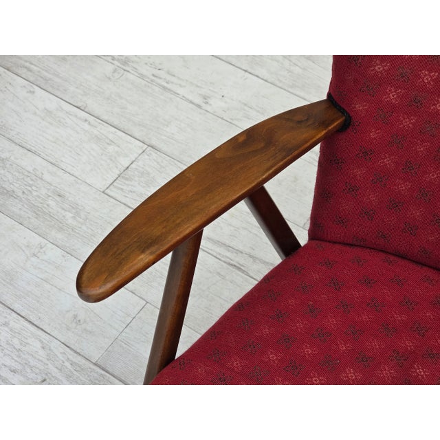 Danish 2-Seater Sofa in Red Fabric with Beech Legs and Armrests, 1960s For Sale - Image 12 of 17