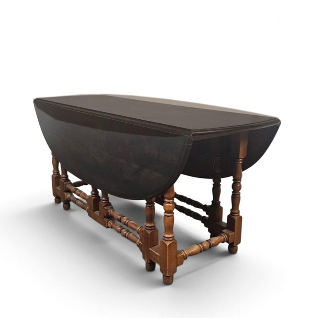 Late 20th Century Late 20th Century William and Mary Style Jacobean Gateleg Drop-Leaf Dining Table For Sale - Image 5 of 18